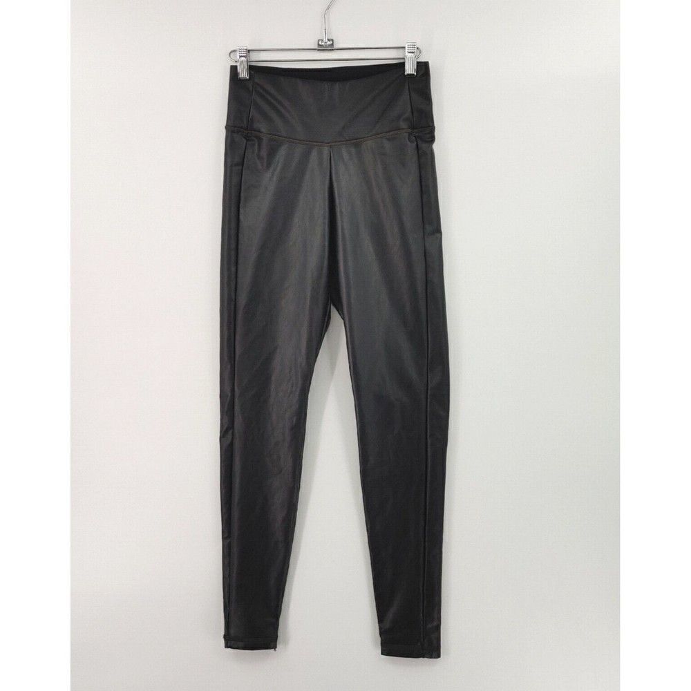 Athleta All Over Gleam Tight Womens XS Black Faux Leather Stretch Moto Biker